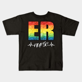 ER Nurse Heartbeat Rainbow Kids T-Shirt